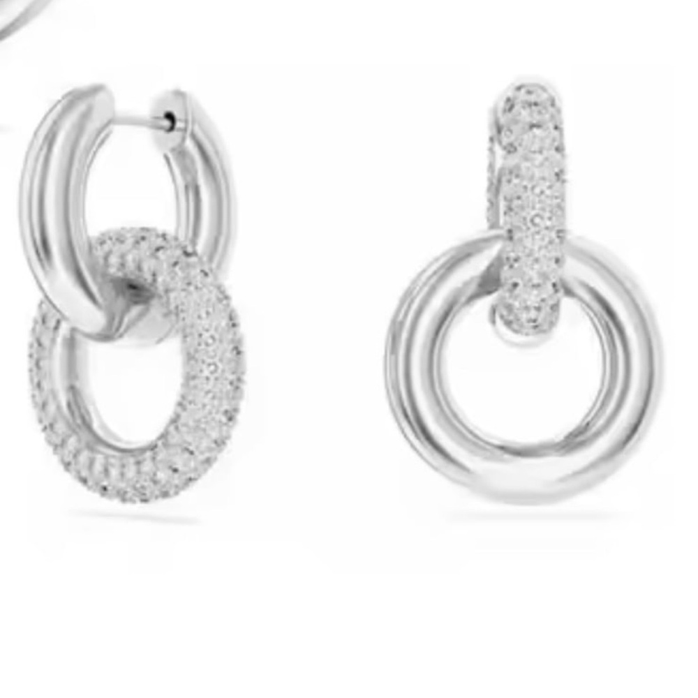 Brilliant rhodium finish dual circle earrings with genuine Swarovski elements